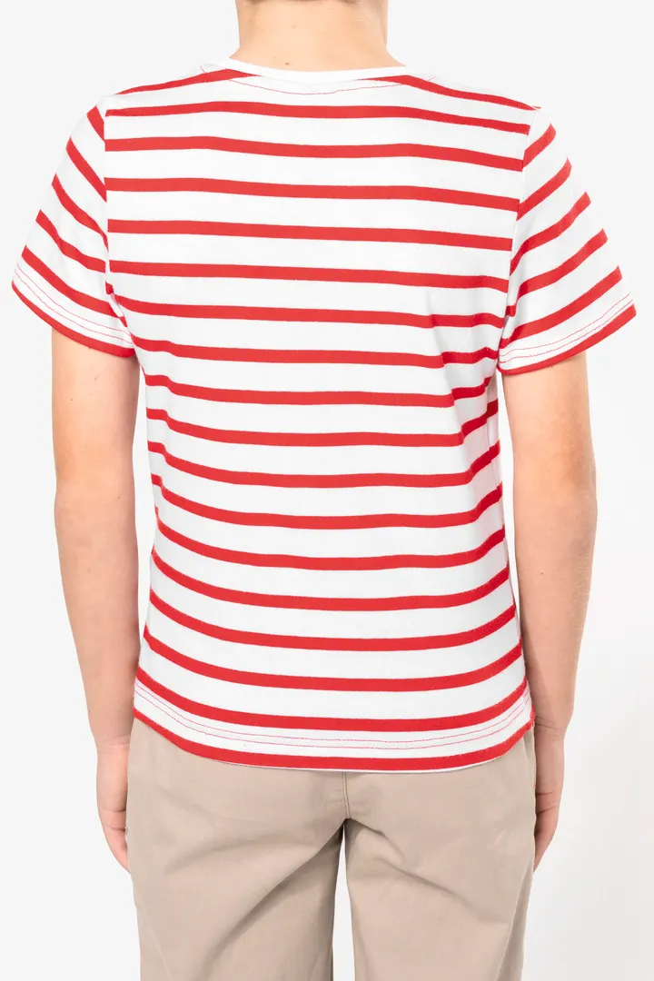Gestreiftes Kurzarm-T-Shirt mit Tasche für Kinder im Marine-Stil 3