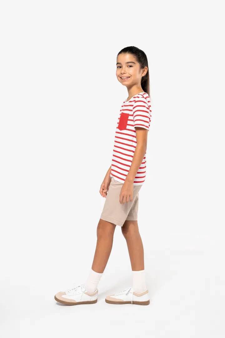 Gestreiftes Kurzarm-T-Shirt mit Tasche für Kinder im Marine-Stil 6