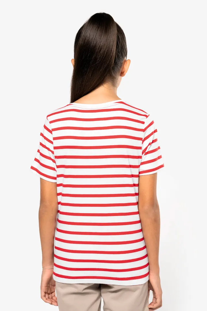 Gestreiftes Kurzarm-T-Shirt mit Tasche für Kinder im Marine-Stil 8