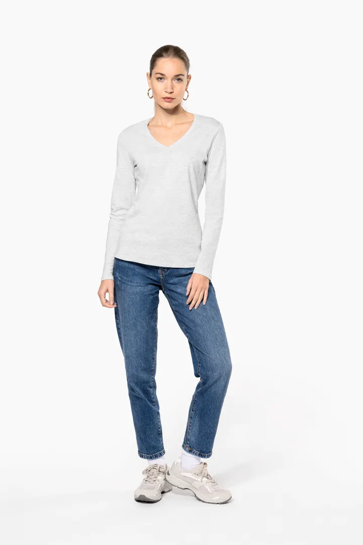 T-shirt col V manches longues femme 2