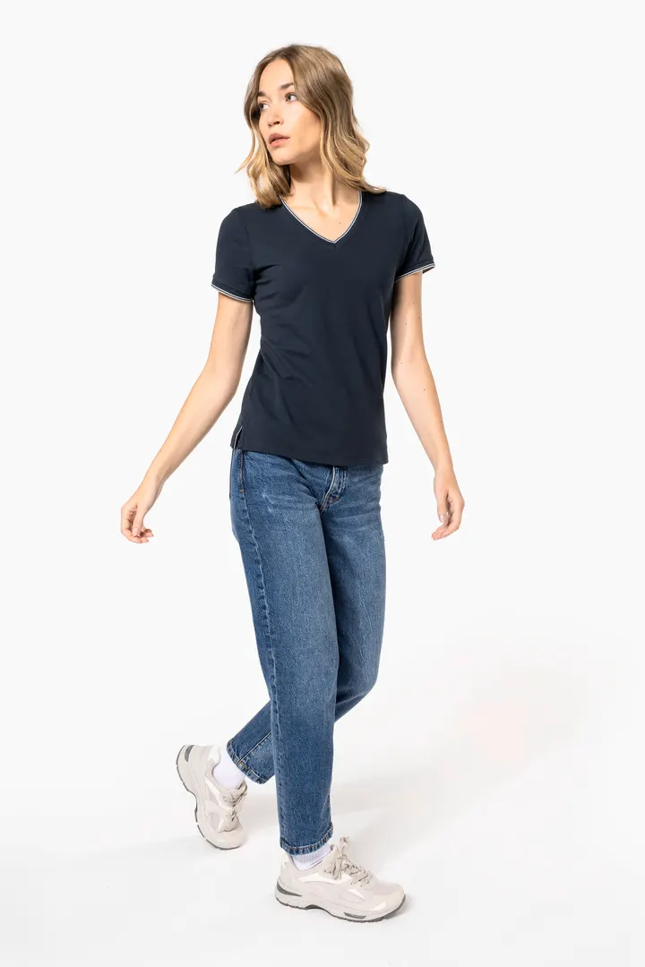 Damen T-Shirt aus Piqué-Trikot mit V-Ausschnitt 5