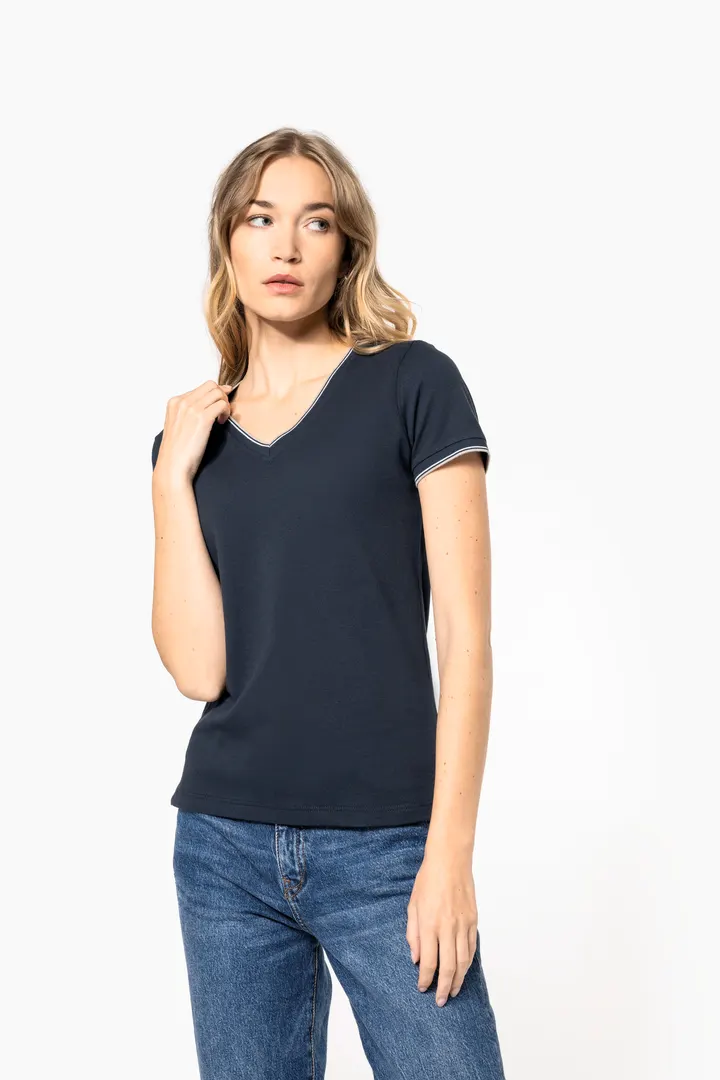 Damen T-Shirt aus Piqué-Trikot mit V-Ausschnitt 7