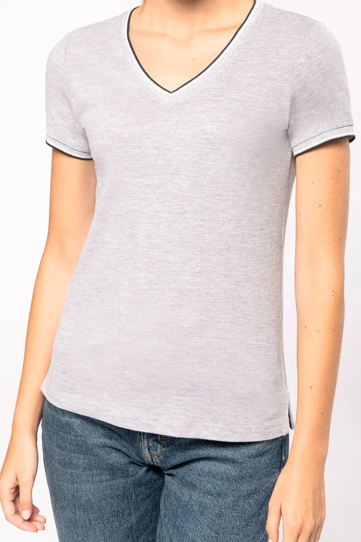 Damen T-Shirt aus Piqué-Trikot mit V-Ausschnitt 3