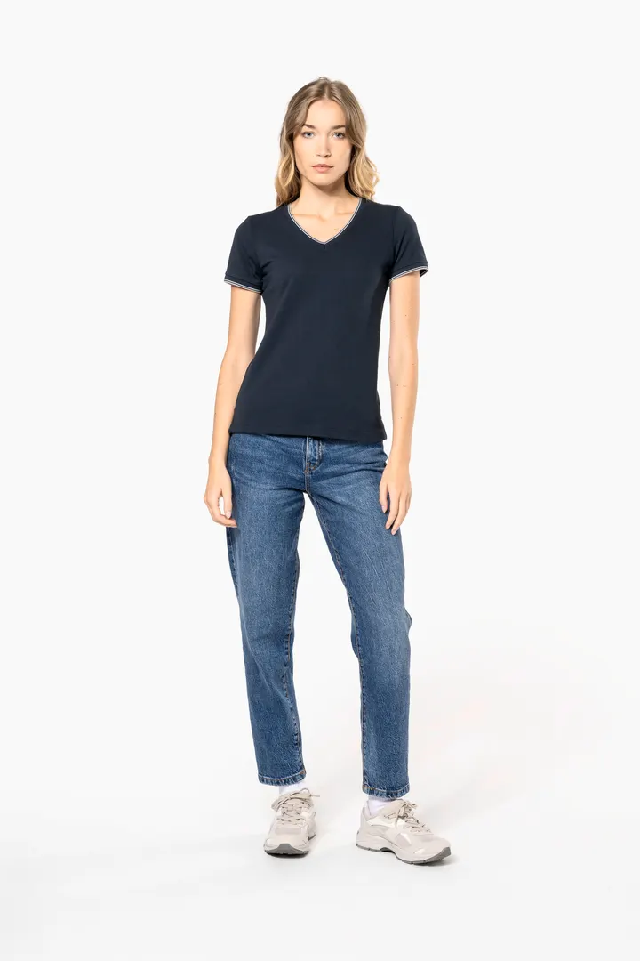 Damen T-Shirt aus Piqué-Trikot mit V-Ausschnitt 2