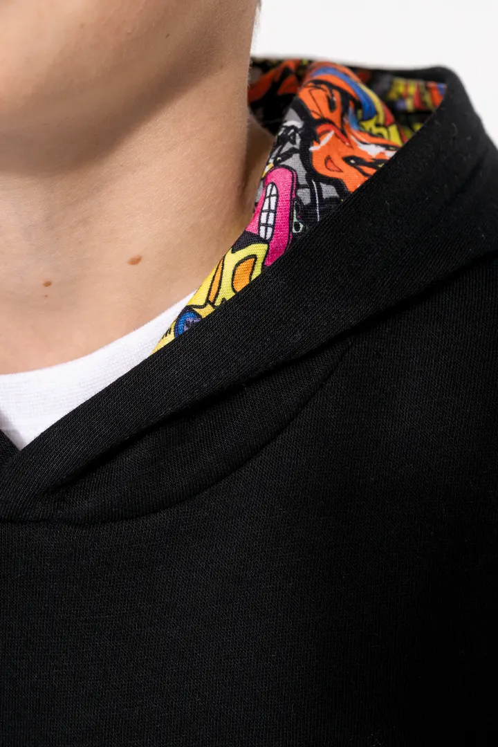 Kapuzensweatshirt mit kontrastfarbener Kapuze und Motiven für Kinder 18