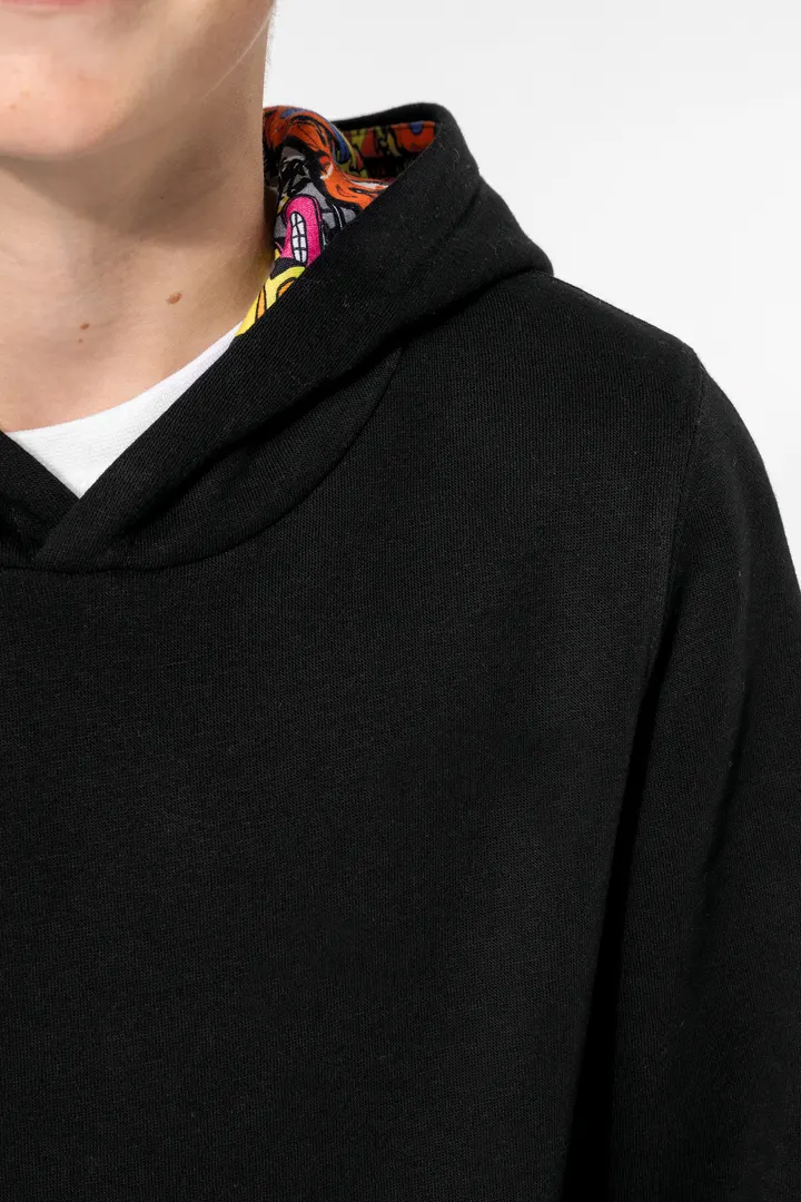 Kapuzensweatshirt mit kontrastfarbener Kapuze und Motiven für Kinder 19