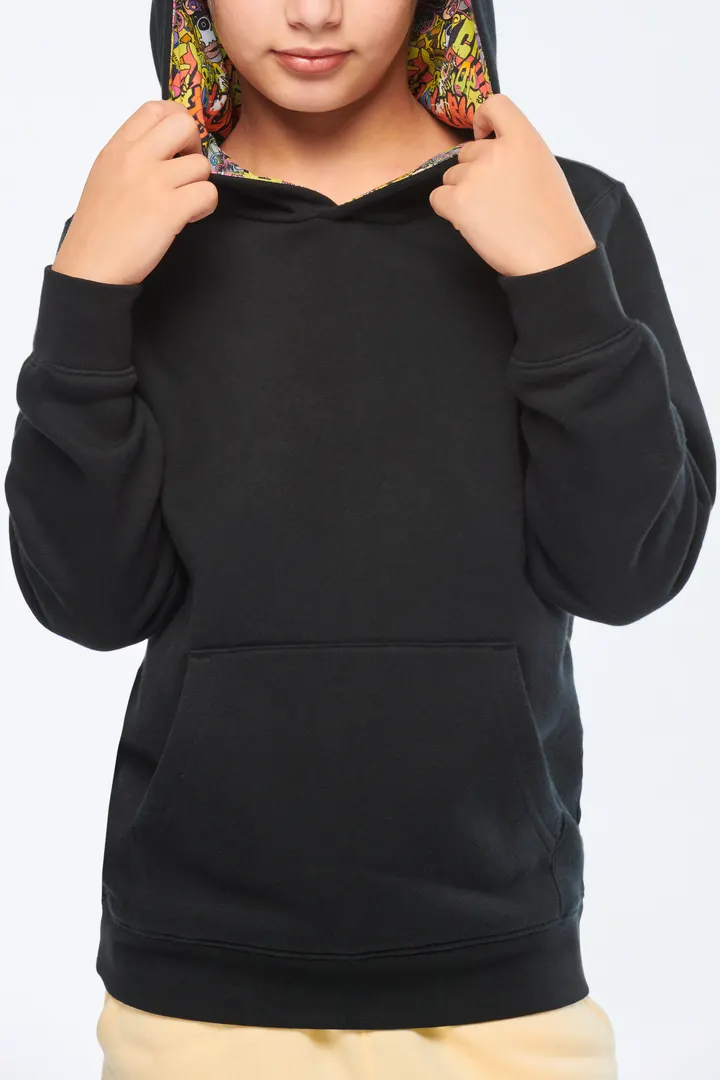 Kapuzensweatshirt mit kontrastfarbener Kapuze und Motiven für Kinder 34