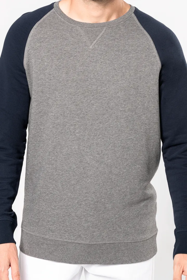 Zweifarbiges Herren-Sweatshirt French Terry mit Rundhalsausschnitt und Raglanärmeln AUS BIO-Baumwolle 3