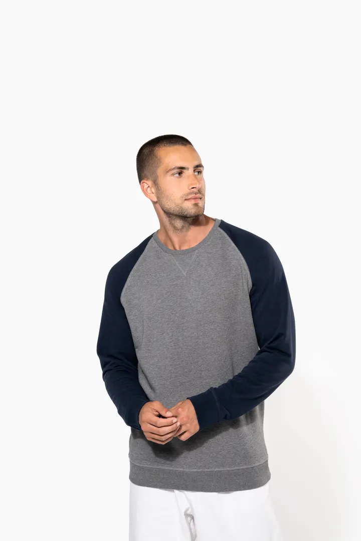 Zweifarbiges Herren-Sweatshirt French Terry mit Rundhalsausschnitt und Raglanärmeln AUS BIO-Baumwolle 2