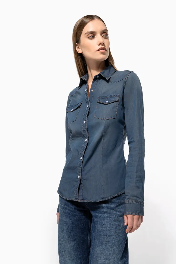 Damen denim-hemd langarm 8