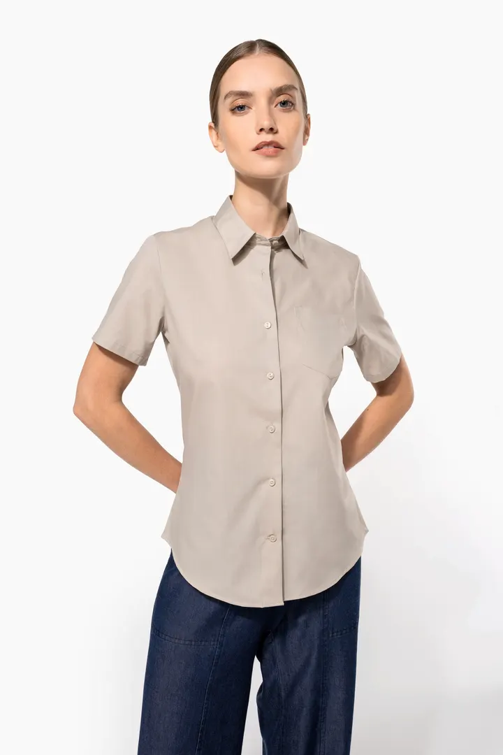 Popeline-Kurzarmhemd Baumwollpolyester pflegeleicht für Damen 4