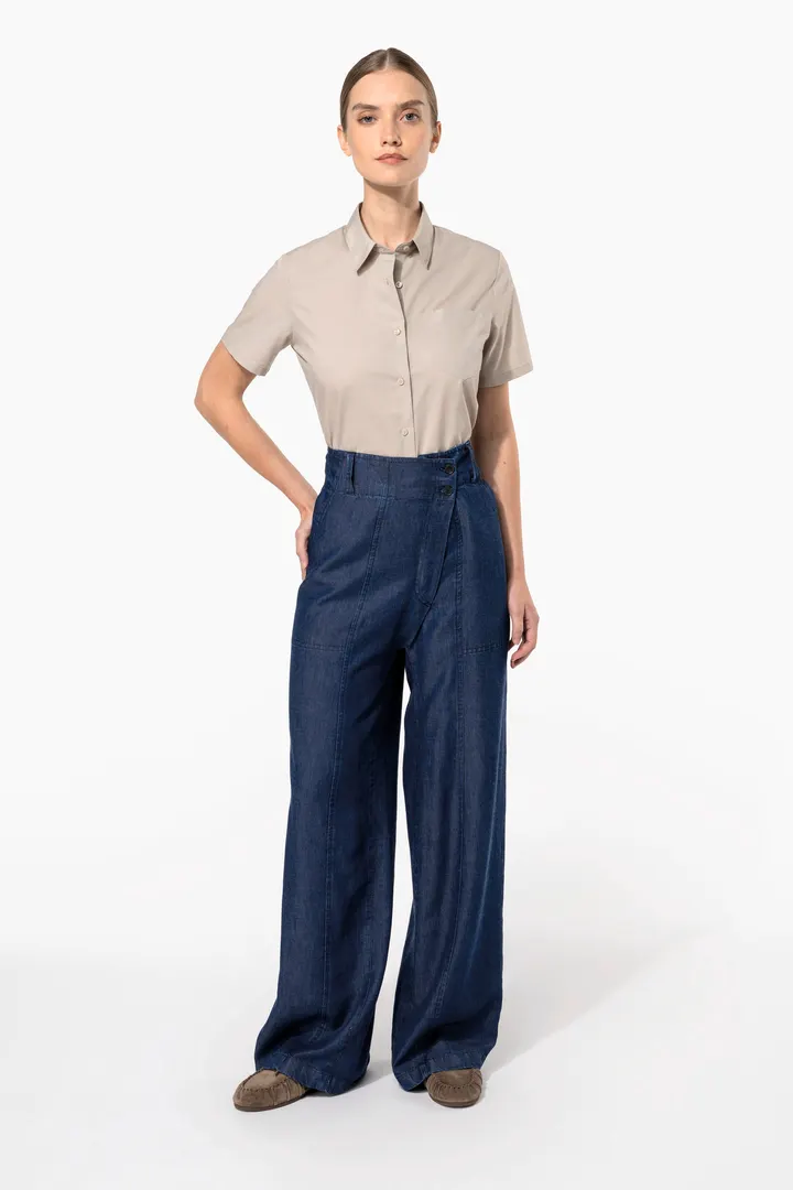 Popeline-Kurzarmhemd Baumwollpolyester pflegeleicht für Damen 7