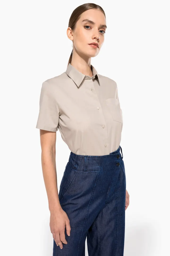 Popeline-Kurzarmhemd Baumwollpolyester pflegeleicht für Damen 8