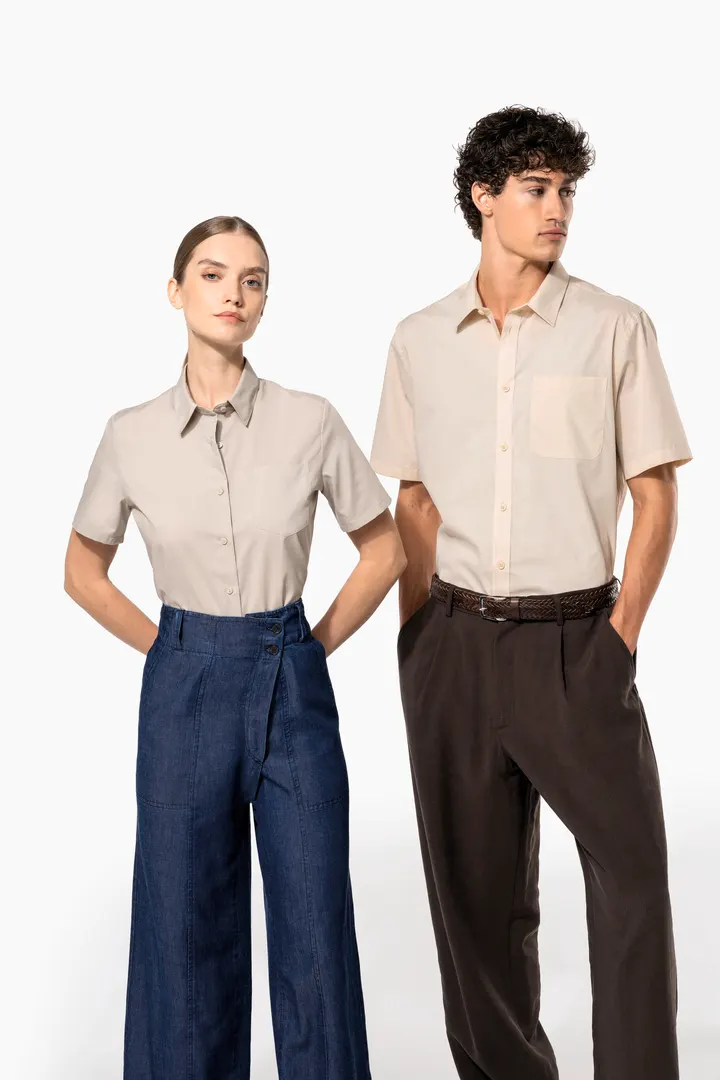 Popeline-Kurzarmhemd Baumwollpolyester pflegeleicht für Damen 11
