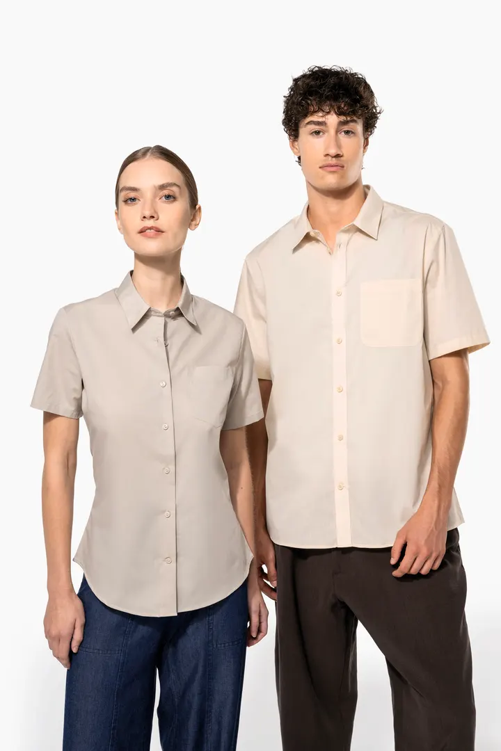 Popeline-Kurzarmhemd Baumwollpolyester pflegeleicht für Damen 12