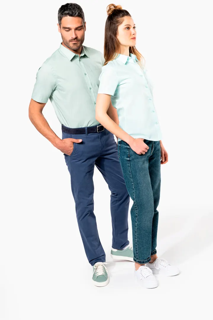 Popeline-Kurzarmhemd Baumwollpolyester pflegeleicht für Damen 15