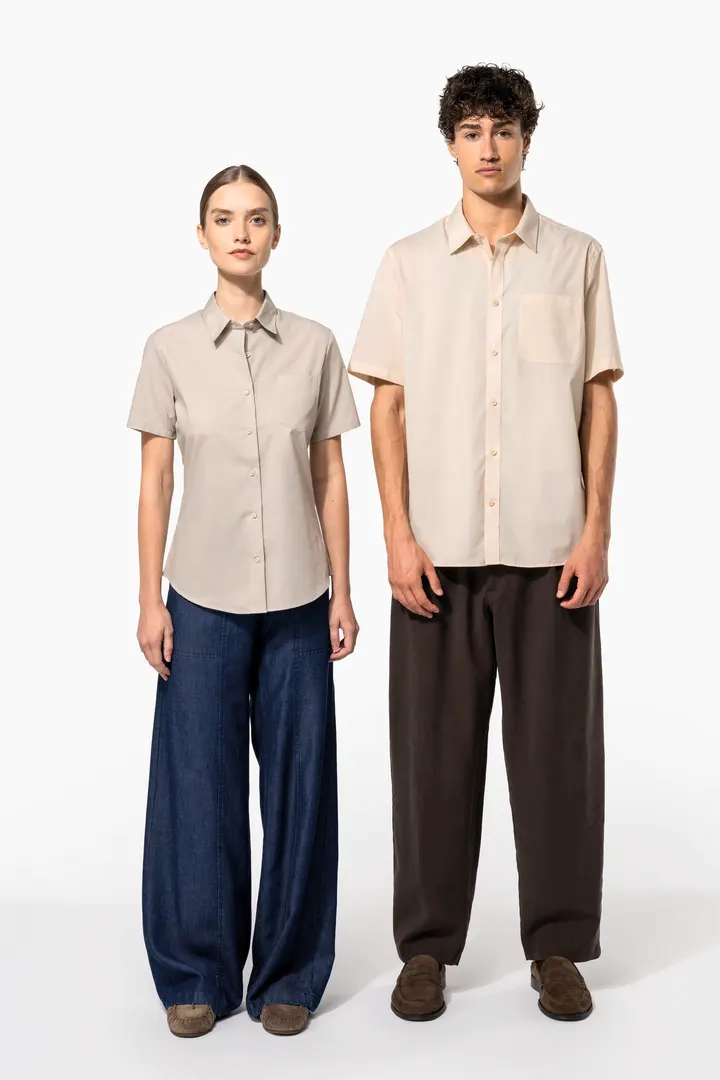 Popeline-Kurzarmhemd Baumwollpolyester pflegeleicht für Damen 13