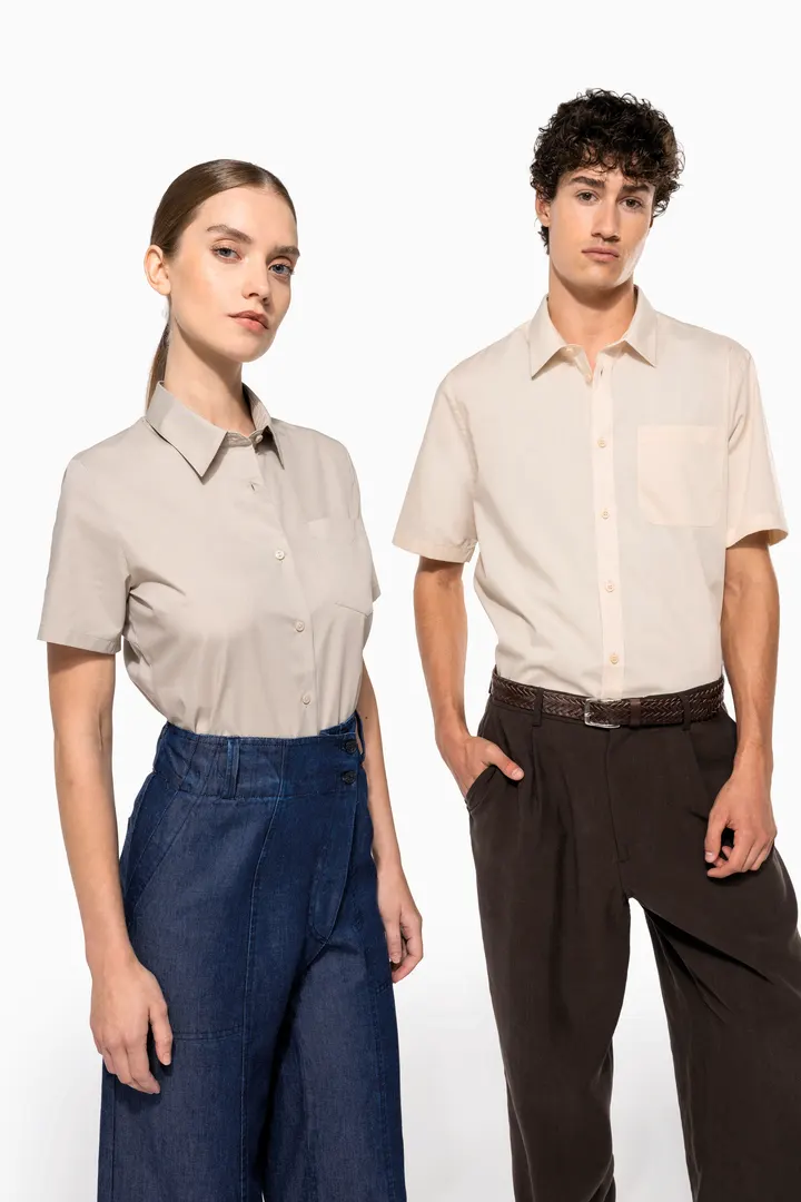 Popeline-Kurzarmhemd Baumwollpolyester pflegeleicht für Damen 10