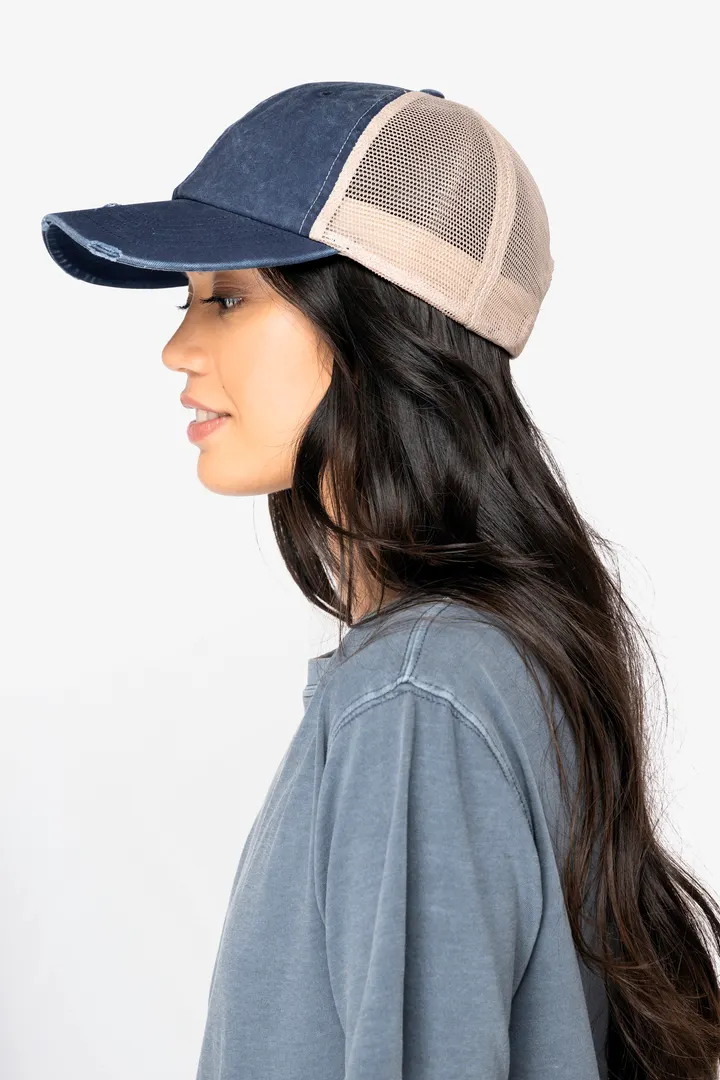 Umweltfreundliche Unisex Trucker-Cap im zerrissenen Look 2