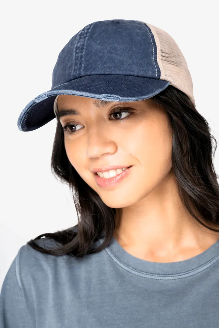 Umweltfreundliche Unisex Trucker-Cap im zerrissenen Look 1
