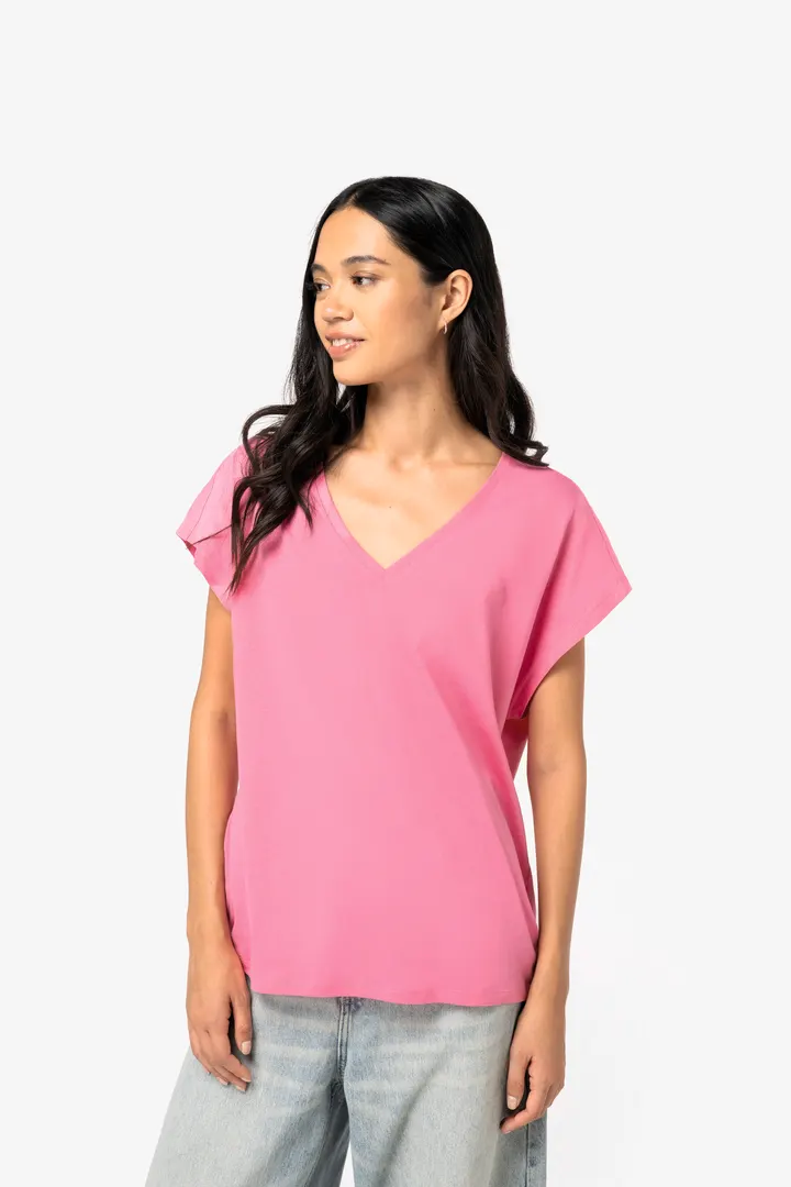 T-shirt écoresponsable loose à col V femme 2