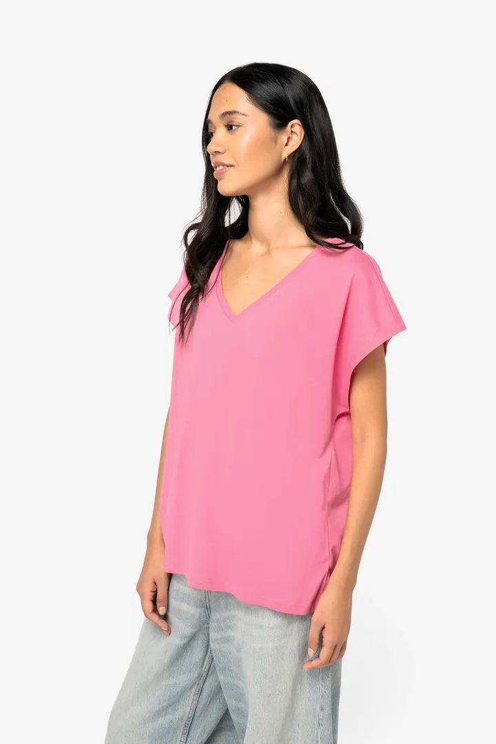 T-shirt écoresponsable loose à col V femme 3