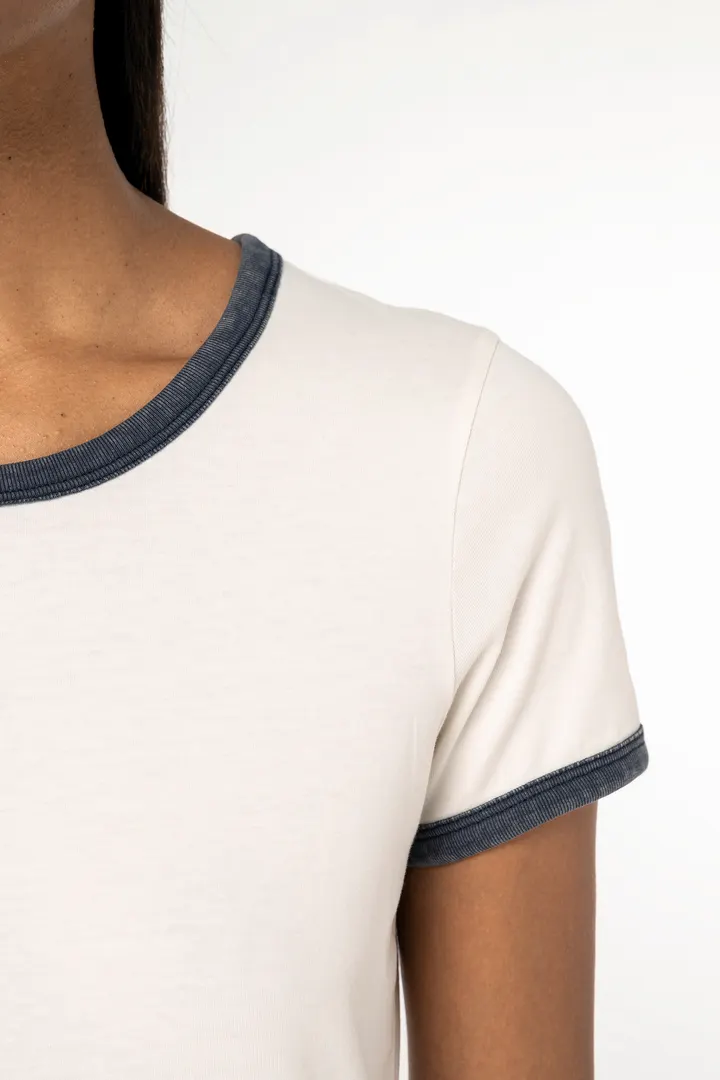 T-shirt ringer écoresponsable à bords contrastés effet délavé femme 9