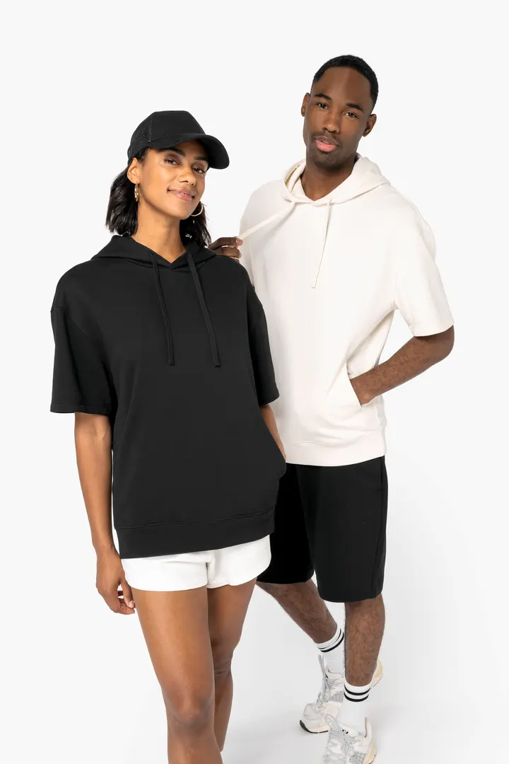 Sweat-shirt écoresponsable à capuche à épaules tombantes manches courtes French Terry unisexe 6