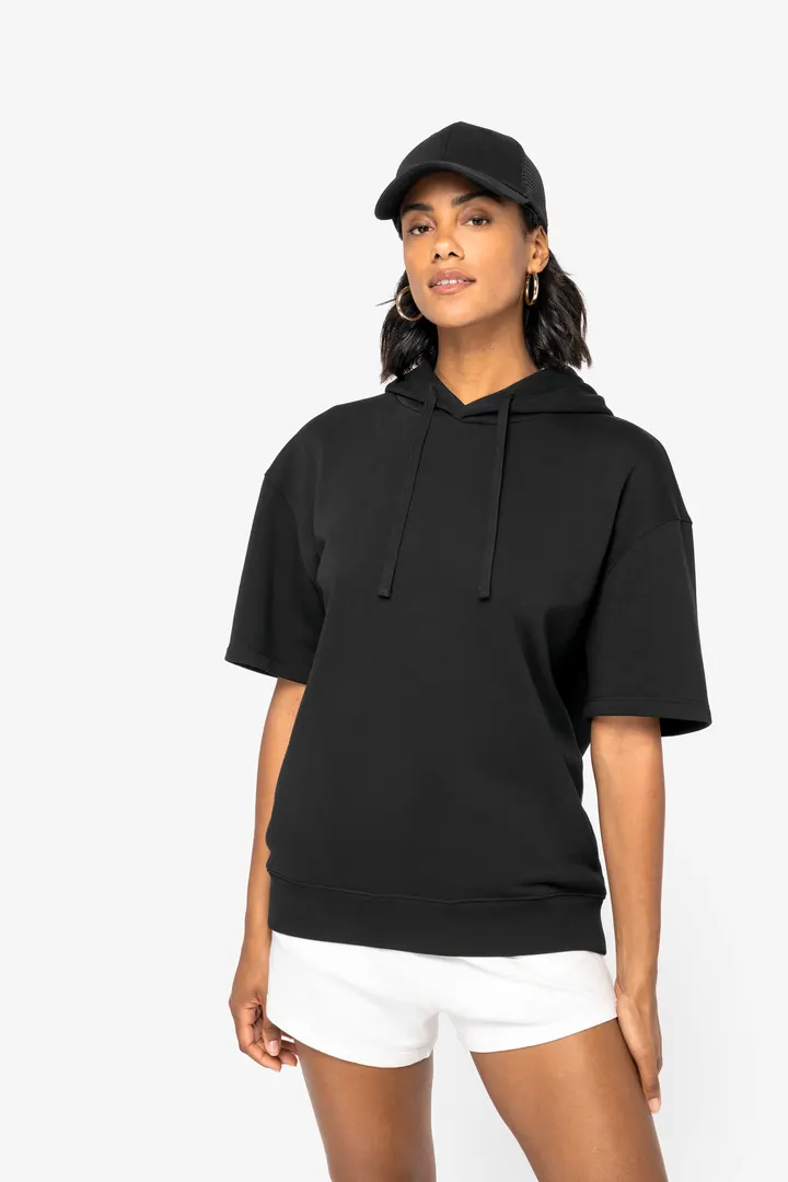 Sweat-shirt écoresponsable à capuche à épaules tombantes manches courtes French Terry unisexe 7