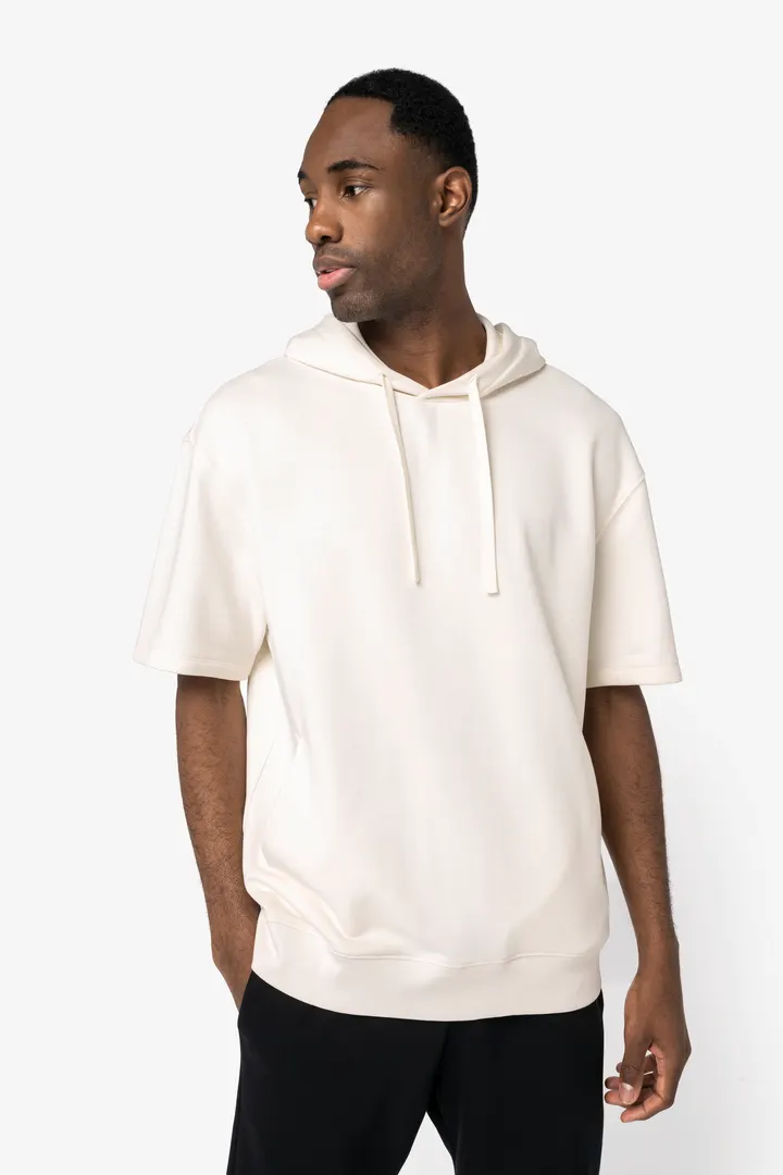Sweat-shirt écoresponsable à capuche à épaules tombantes manches courtes French Terry unisexe 1