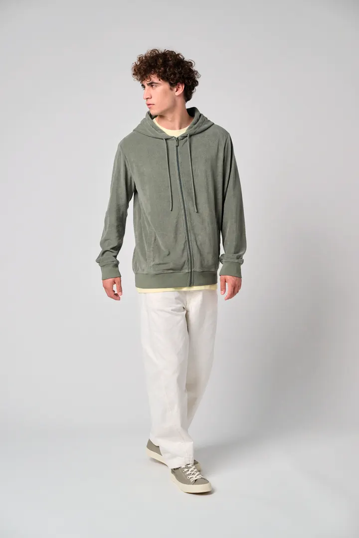 Sweat-shirt écoresponsable en éponge zippé à capuche homme 1
