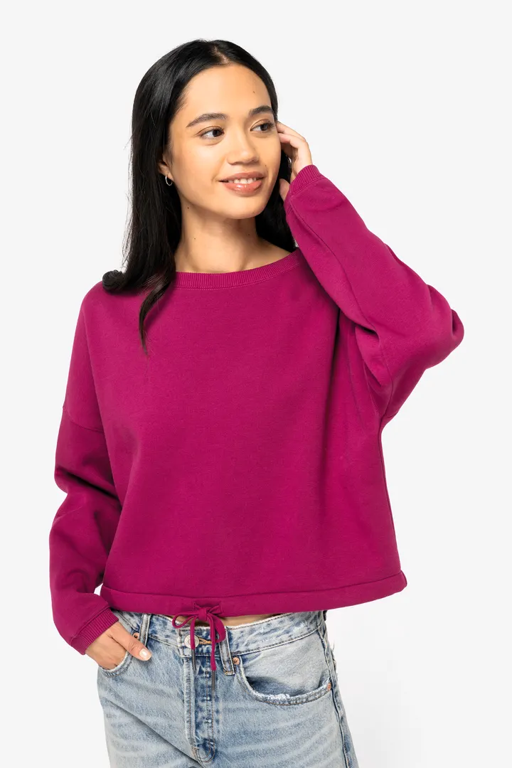 Umweltfreundliches cropped Oversize Damen Sweatshirt mit Rundhalsausschnitt 5
