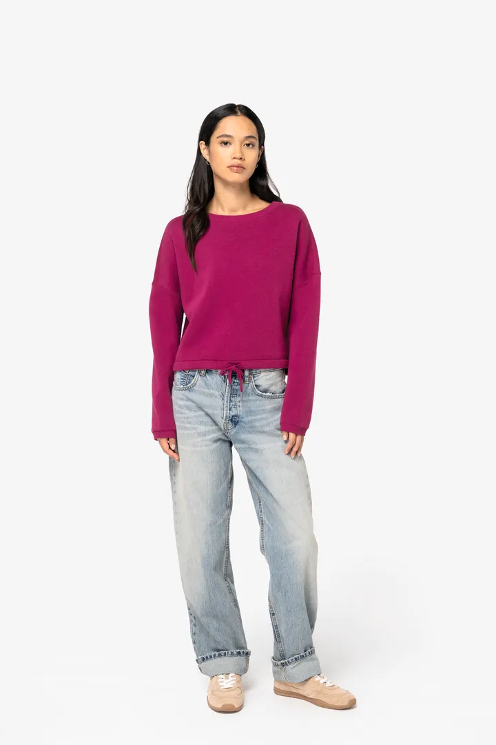 Umweltfreundliches cropped Oversize Damen Sweatshirt mit Rundhalsausschnitt 6