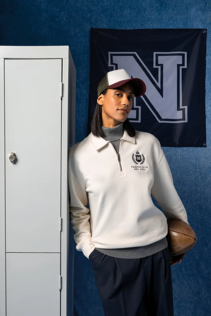 Sweat-shirt écoresponsable quart zip col polo à épaules tombantes unisexe 7