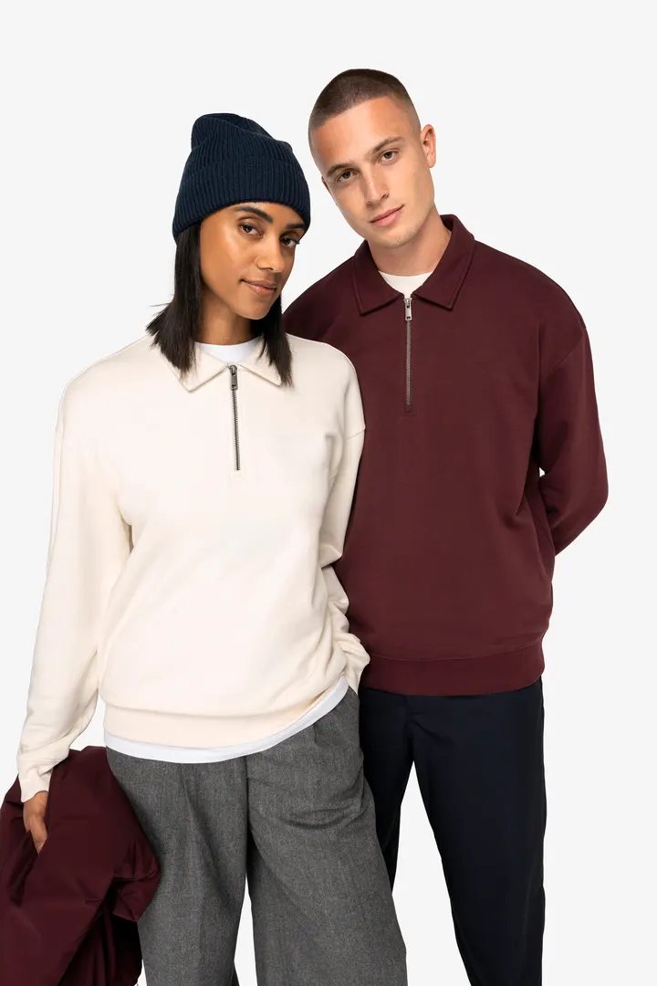 Sweat-shirt écoresponsable quart zip col polo à épaules tombantes unisexe 8