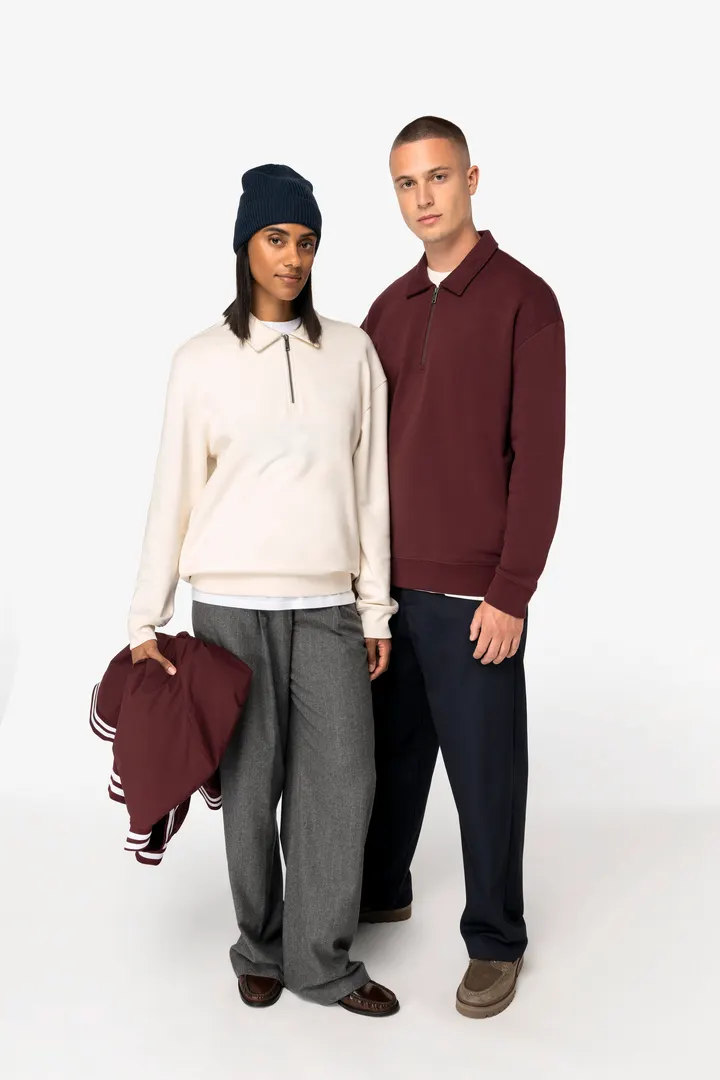 Sweat-shirt écoresponsable quart zip col polo à épaules tombantes unisexe 9