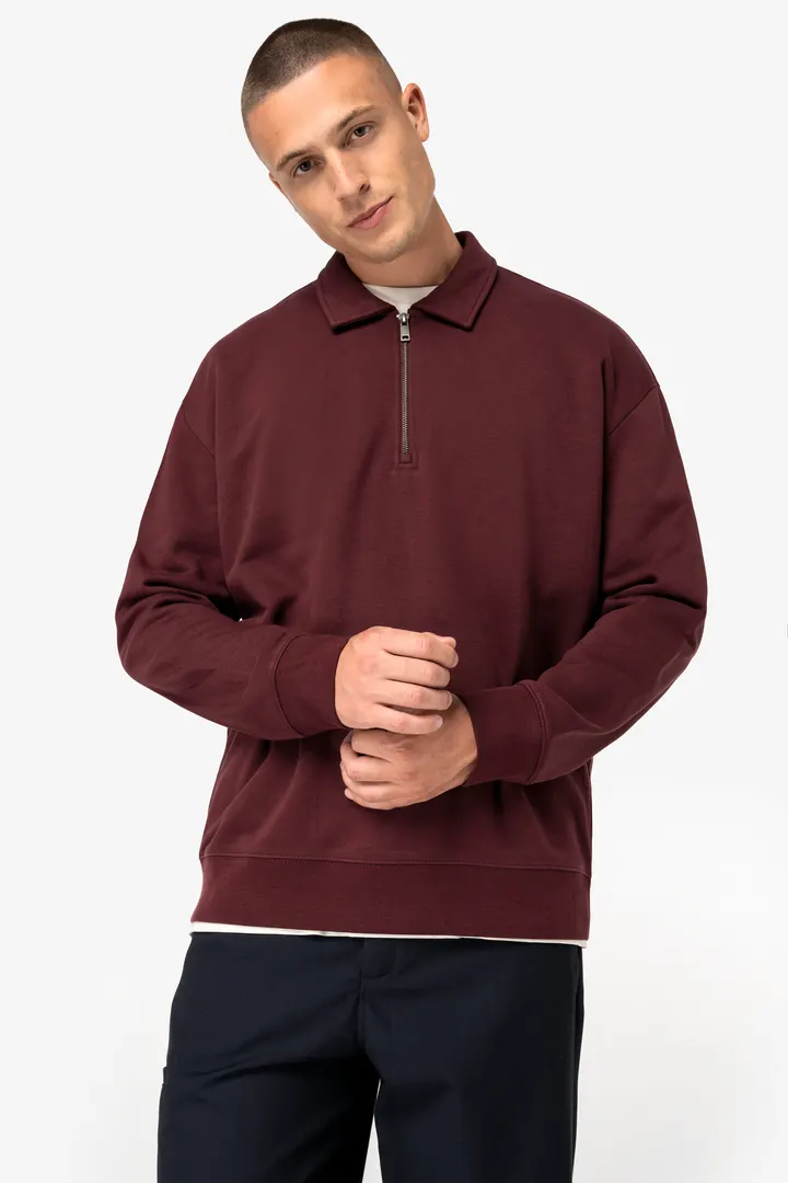 Sweat-shirt écoresponsable quart zip col polo à épaules tombantes unisexe 10