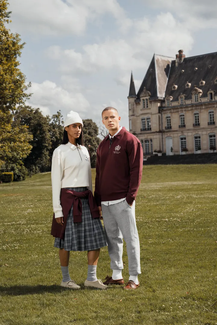 Sweat-shirt écoresponsable quart zip col polo à épaules tombantes unisexe 11