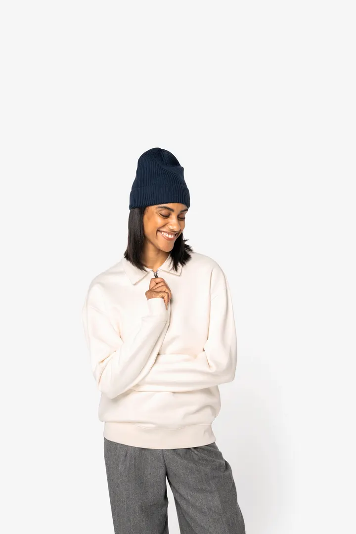 Sweat-shirt écoresponsable quart zip col polo à épaules tombantes unisexe 1