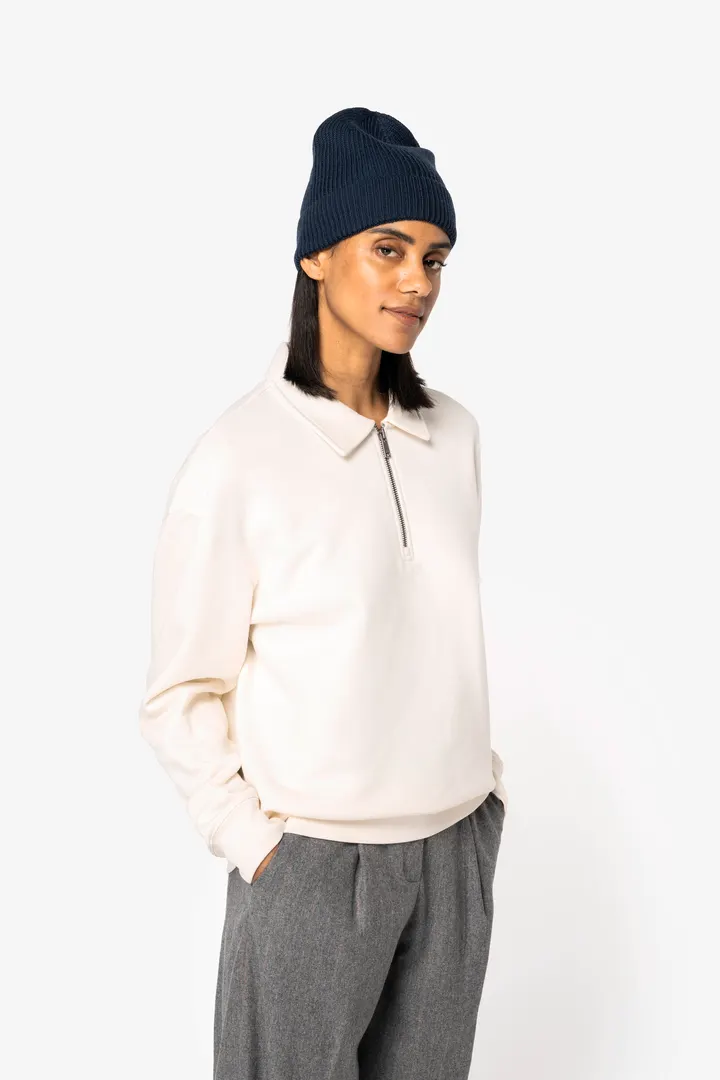 Sweat-shirt écoresponsable quart zip col polo à épaules tombantes unisexe 2