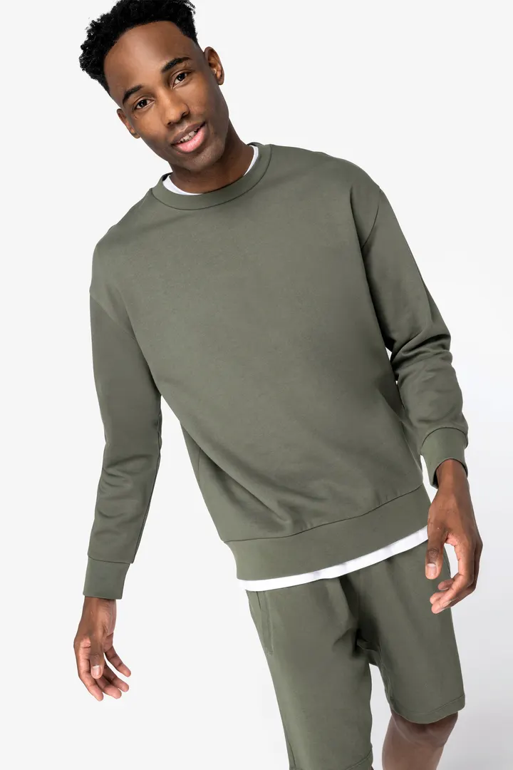 Sweat-shirt écoresponsable à col rond à épaules tombantes molleton gratté unisexe
