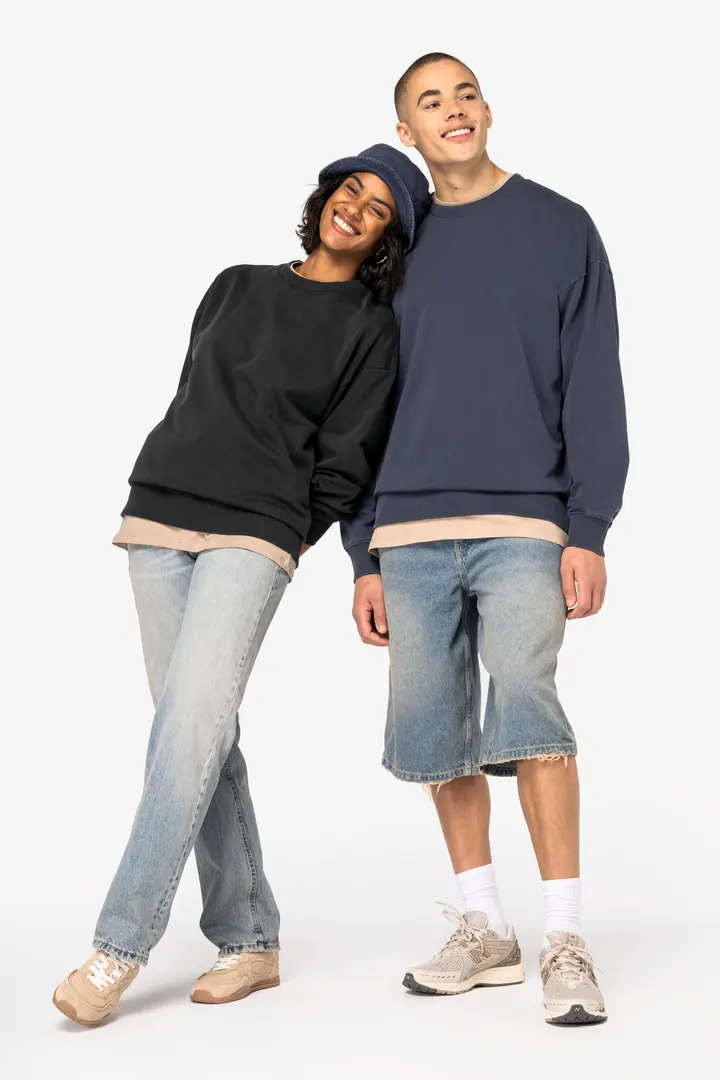 Ausgewaschenes umweltfreundliches Oversize Unisex-Sweatshirt mit Rundhalsausschnitt 7