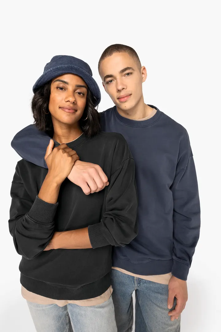 Ausgewaschenes umweltfreundliches Oversize Unisex-Sweatshirt mit Rundhalsausschnitt 8