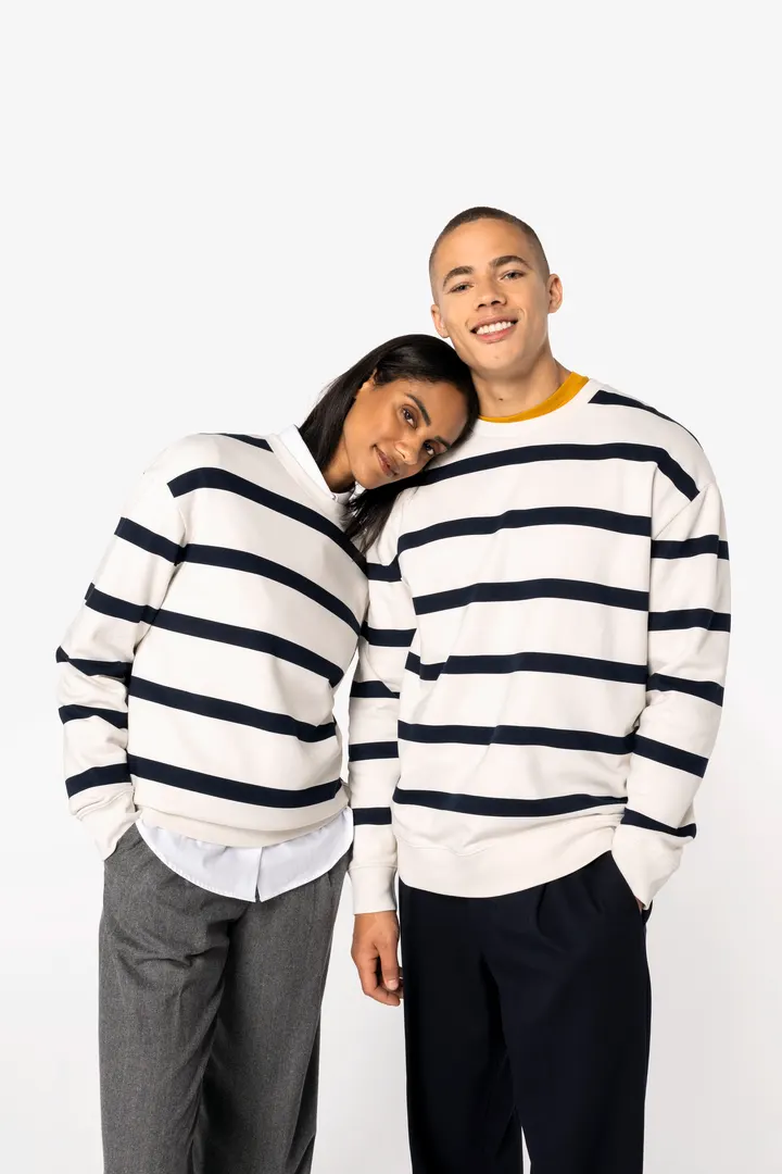 Sweat-shirt écoresponsable à col rond à rayures et épaules tombantes unisexe 8