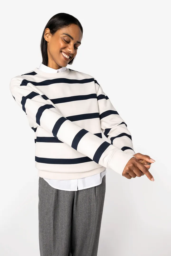Sweat-shirt écoresponsable à col rond à rayures et épaules tombantes unisexe 2