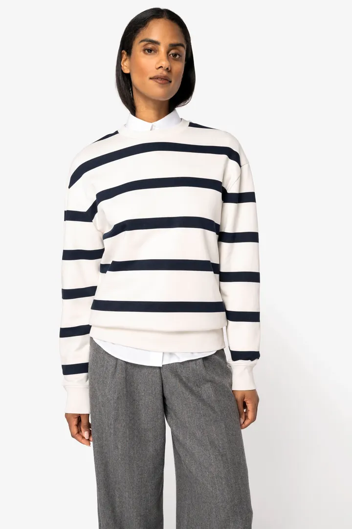 Sweat-shirt écoresponsable à col rond à rayures et épaules tombantes unisexe 3