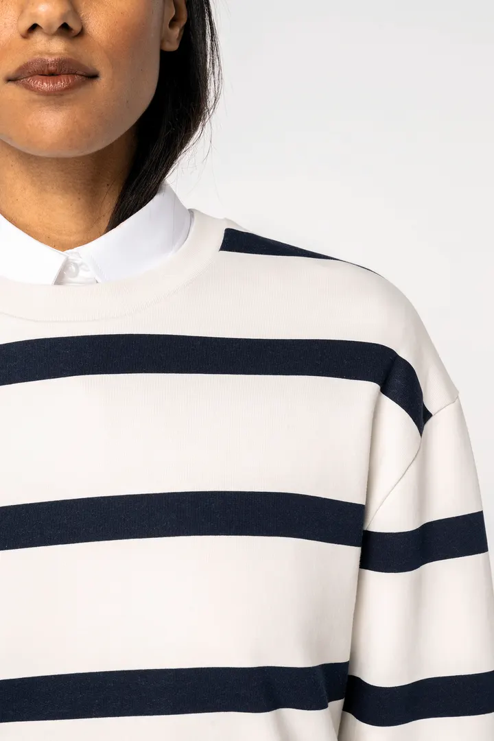 Sweat-shirt écoresponsable à col rond à rayures et épaules tombantes unisexe 4