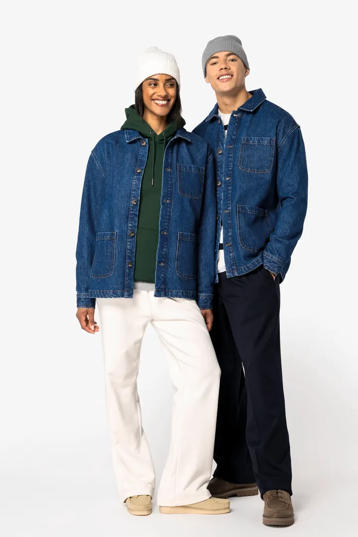 Umweltfreundliche Unisex-Jeansjacke mit überschnittenen Schultern 6