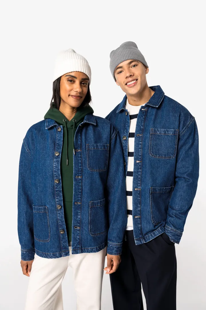 Umweltfreundliche Unisex-Jeansjacke mit überschnittenen Schultern 7