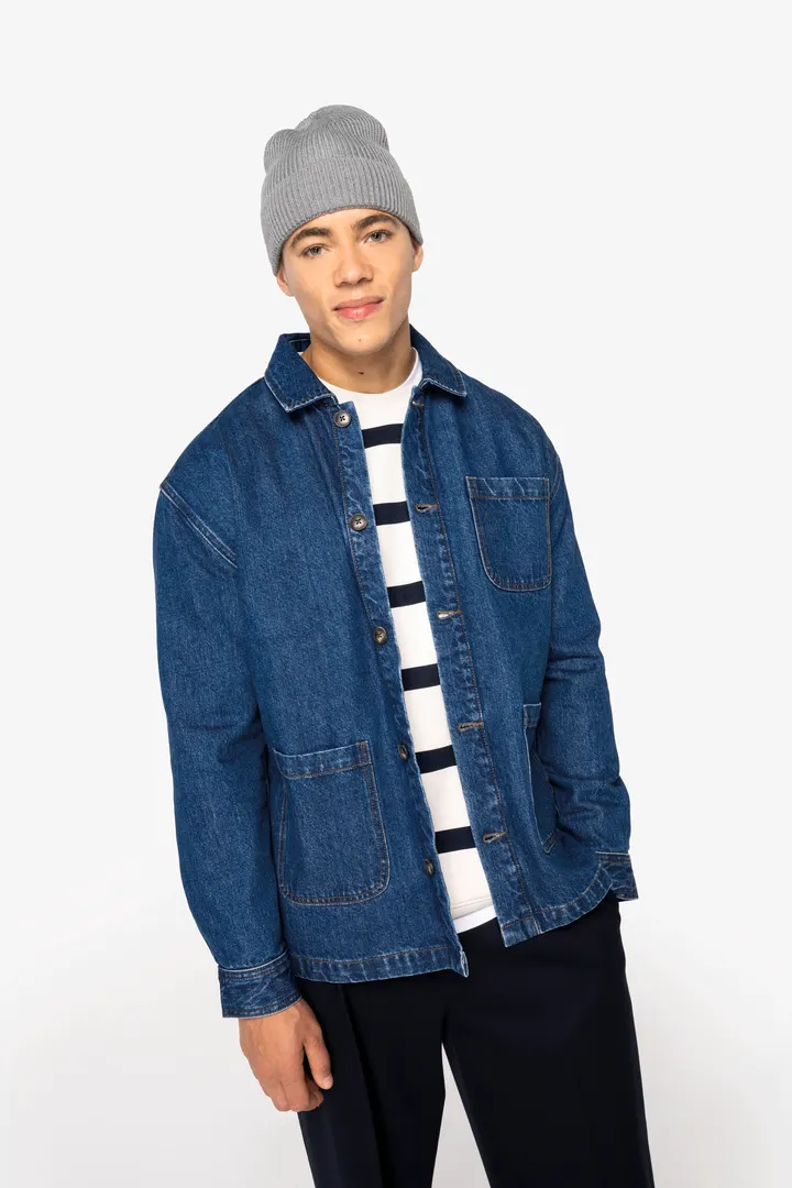 Umweltfreundliche Unisex-Jeansjacke mit überschnittenen Schultern 8